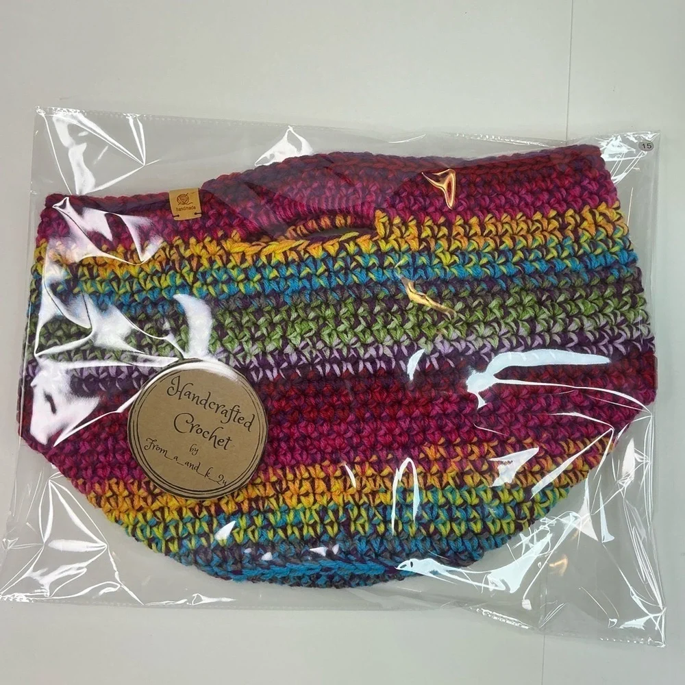Handcrafted Multicolor Crochet Scrap Woven Tote Bag Basket Storage Handmade Knit